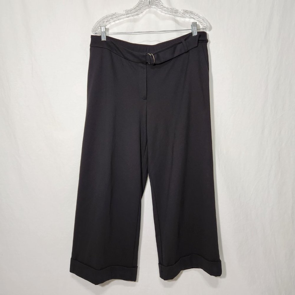 J. Jill Minimalist PONTE Belted Full Leg Cropped Black Pants Size LP LIKE NEW!